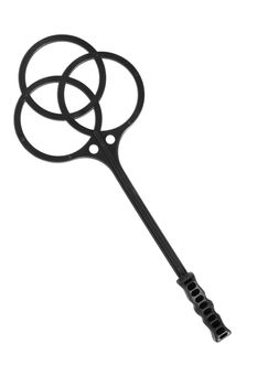 Black plastic carpet-beater isolated on white background with clipping path