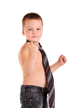 Little boy necktie on the white background
