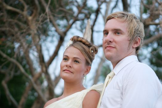 Just married husband and wife on their wedding day.