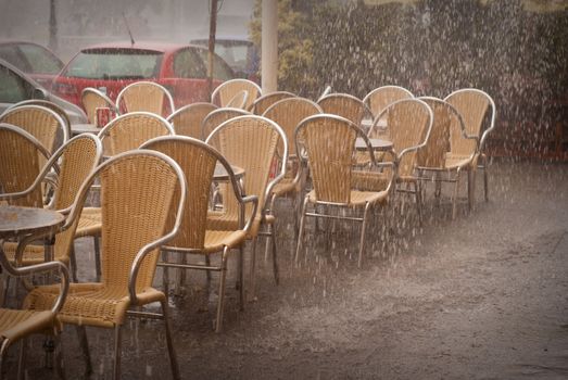 Shower in street cafe in Valencia, Spain