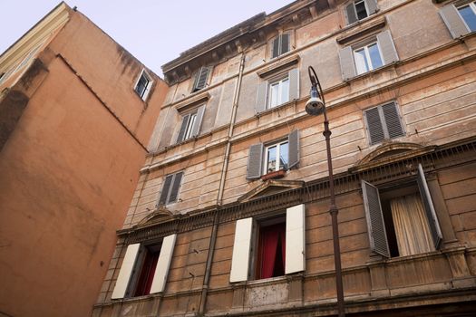 Nice Roman facade Via di  Santa Maria del Pianto  in Rome XIII or Trastevere on the west bank of the Tiber south of the Vatican state.