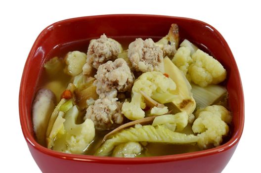 clear soup with  minced pork and vegetable