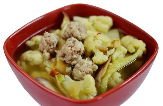 clear soup with  minced pork and vegetable