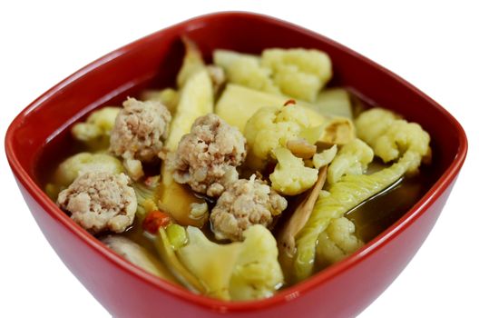 clear soup with  minced pork and vegetable