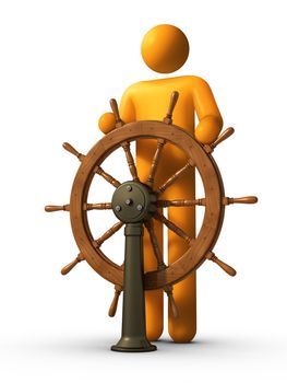 3D rendered stick figure captain using yacht.