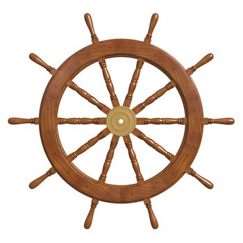 3D rendered Ship steering wheel on white background.