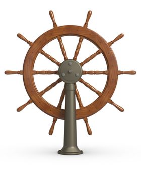 3D rendered Ship steering wheel on white surface.