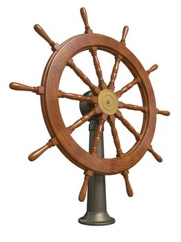 3D rendered Ship steering wheel on white background.