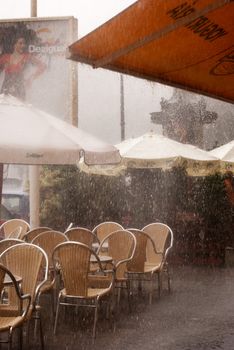 Shower in street cafe in Valencia, Spain