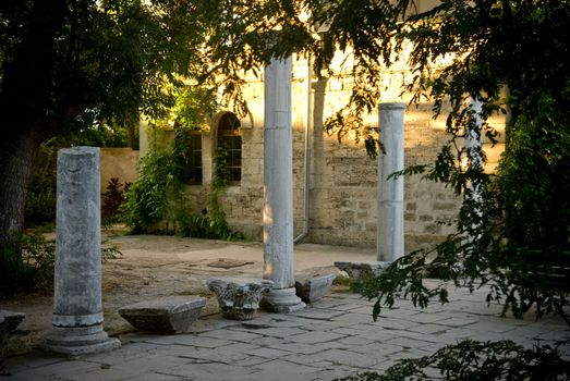 Antique columns in Tauric Chersonese, Crimea, Ukraine
