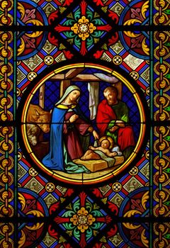 Christmas Cathedral stained glass window Jesus Maria Josef