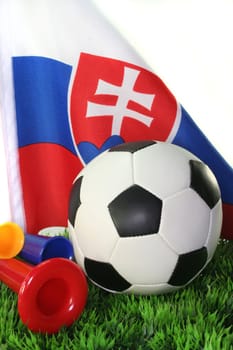 Flag of Slovakia with a football in a field