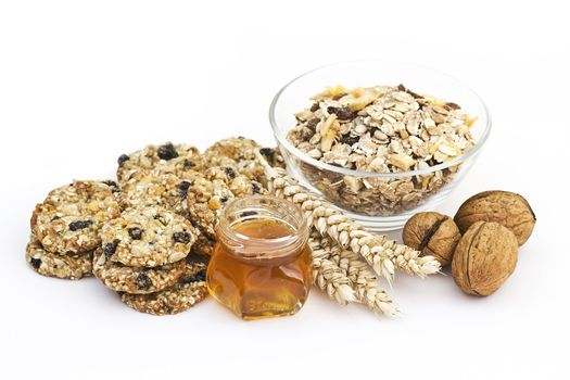 cereal cookies, muesli, honey and nuts