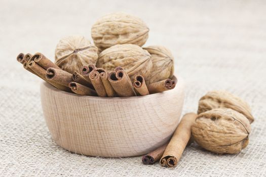 cinnamon sticks and walnuts