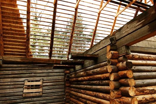 construction of wooden building in the farm