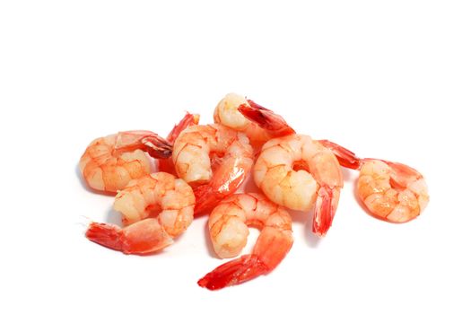 many delicious boiled shrimps on white