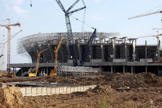 building a soccer stadium during the sunny day