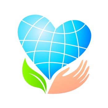 World peace. Planet Earth stylized heart-flower in her hand.