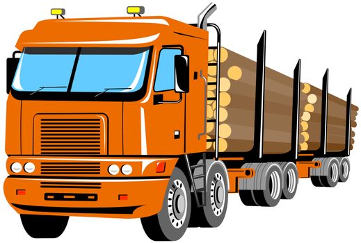 illustration of  a logging truck lorry done in retro style on isolated background