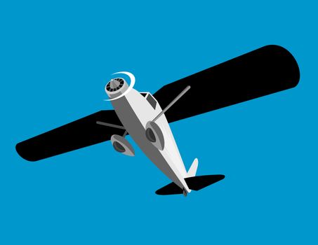 illustration of a propeller airplane airliner on flight flying  isolated background