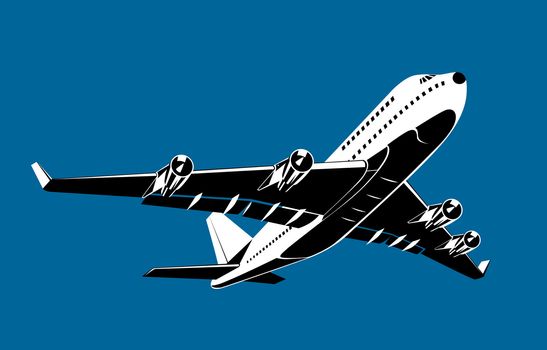 illustration of a commercial jet plane airliner on flight flying  isolated background