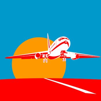 illustration of a commercial jet plane airliner on flight flying taking off isolated background