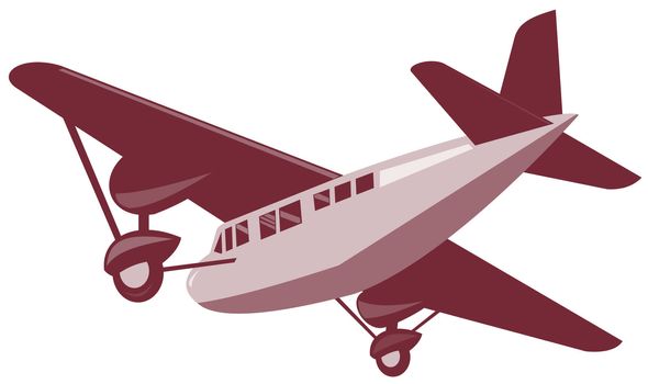 illustration of a propeller airplane airliner on flight flying  isolated background