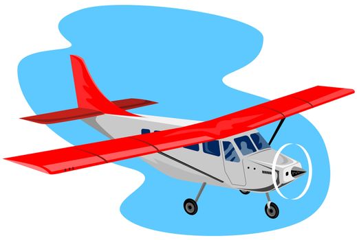 illustration of a propeller airplane airliner on flight flying  isolated background