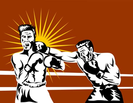 illustration of a boxer connecting a knockout punch retro style