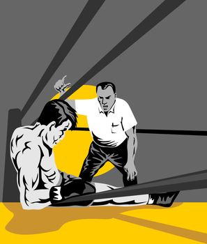 illustration of a boxer knockout referee counting done in retro style