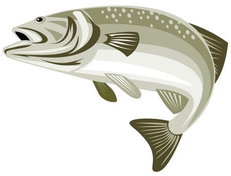 illustration of a largemouth bass jumping done in retro style