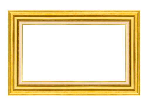 Golden wood picture frame isolated on white background