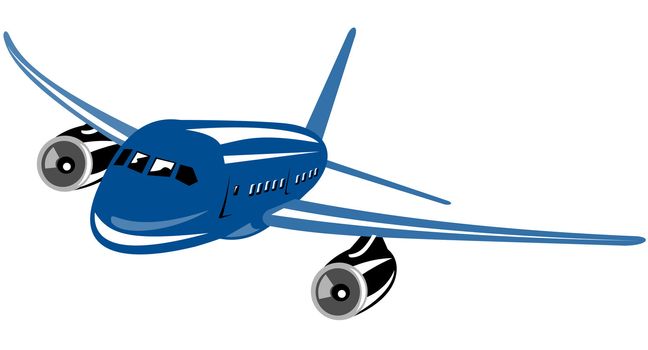 illustration of a commercial jet plane airliner on flight flying  isolated background