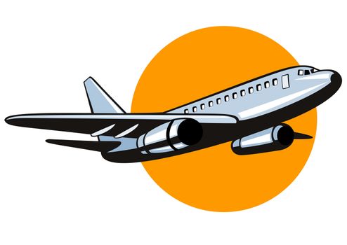 illustration of a commercial jet plane airliner on flight flying  isolated background