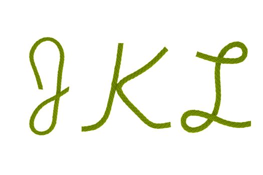 Green fiber rope bent in the form of letter J,K,L