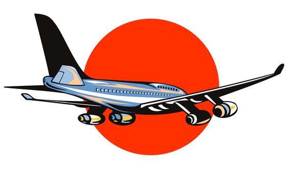 illustration of a commercial jet plane airliner on flight flying  isolated background