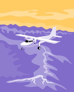 illustration of a propeller airplane airliner on flight flying  isolated background