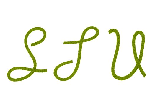 Green fiber rope bent in the form of letter S,T,U