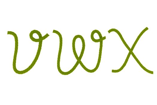 Green fiber rope bent in the form of letter V,W,X