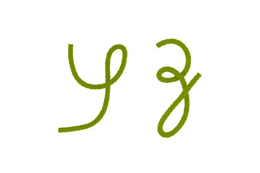 Green fiber rope bent in the form of letter Y,Z