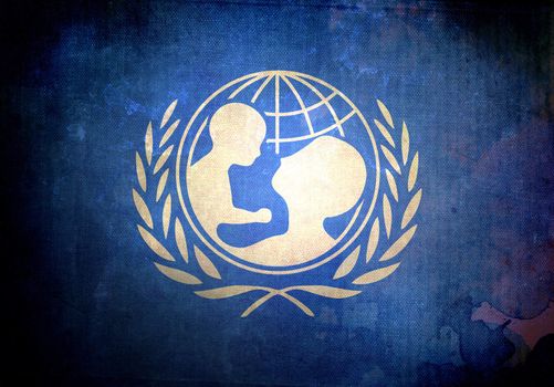 Unicef flag on old and vintage grunge texture
