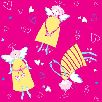 Seamless pattern - angels with hearts. For your design.