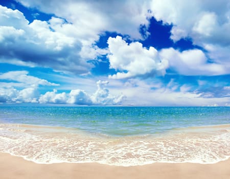 Wide angle image of a sandy tropical coast
