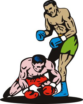illustration of a boxer knockout on the floor on isolated background