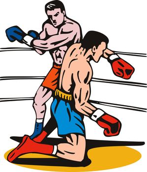illustration of a boxer connecting a knockout punch retro