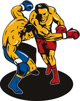 illustration of a boxer connecting a knockout punch retro style 