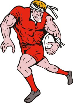 illustration of a rugby player running with the ball on isolated background 