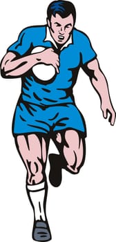 illustration of a rugby player running with the ball on isolated background 