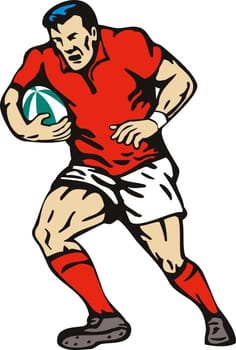 illustration of a rugby player running with the ball on isolated background 