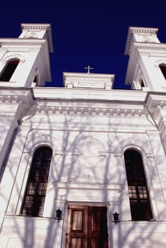 Saint George church facade Birzai Lithuania. Religion object.